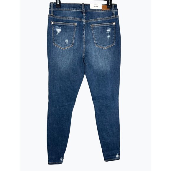 Judy Blue Womens Mid-Rise Distressed Skinny Jeans In Dark Blue Denim Size 9/29 - Picture 4 of 16